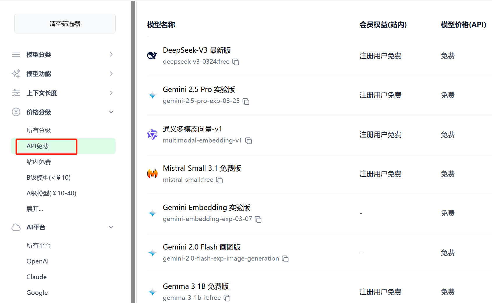 极客智坊模型广场已支持筛选免费AI模型