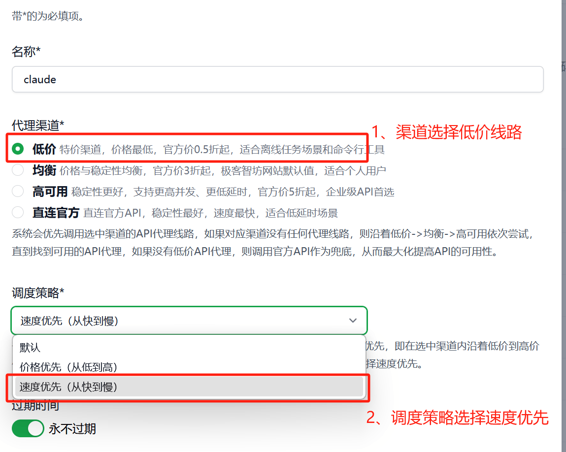 切换极客智坊 API KEY 调度策略更便宜使用 Claude Code
